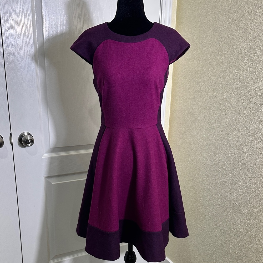 Ted Baker Linkah Colour Blocked Panel, Deep Pink Wool Blend Dress. US 4 / UK 1
